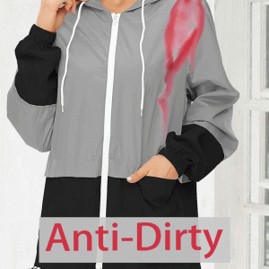 Waterproof windbreaker color patch hooded zipper Windbreaker trench coat, Jackets, color:Black-grey|size:XXL, JustFashionNow
