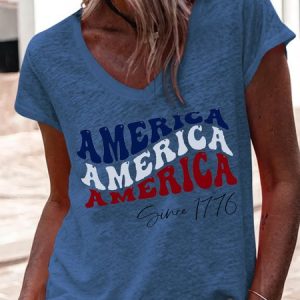 Women's America Since 1776 Retro T-Shirt, color:Blue|size:3XL, Lilicloth.com