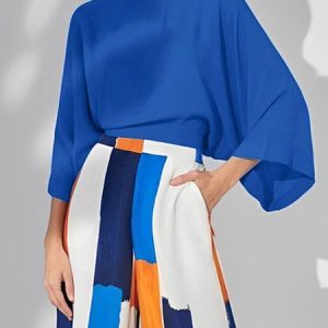 Vacation Batwing Sleeve Plain Loose Shirt, Blouses and Shirts, color:Blue|size:XXL, Stylewe