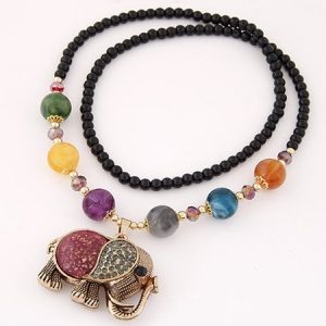 Elephant Rhinestone Beaded Sweater Necklaces, Necklaces, color:Deep Pink|size:One-size, JustFashionNow