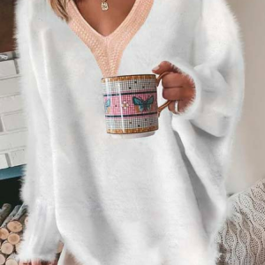 V Neck Casual Wool/Knitting Sweater, Sweaters, color:White|size:XXL, JustFashionNow
