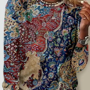 Women's Vintage Fancy Ethnic Casual Crew Neck Shirt, color:As Picture|size:5XL, Lilicloth.com