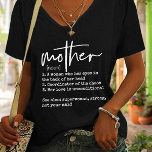 Loose V Neck Text Letters Casual Shirt, Shirts & Blouses, color:Black|size:XXL, JustFashionNow