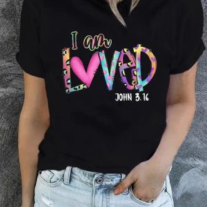 Casual Text Letters Crew Neck T-Shirt, T-Shirts, color:Black|size:3XL, JustFashionNow