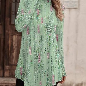 Casual Abstract Turtleneck T-Shirt, T-Shirts, color:Green|size:XXL, JustFashionNow