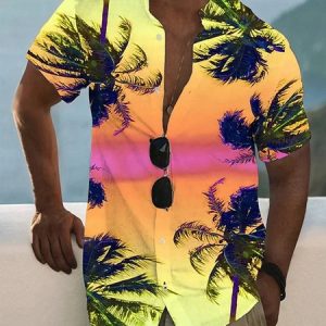 Regular Sleeve Vacation Palm Leaf Shirt Collar Printing Shirt, Shirts ＆ Blouse, color:Color6|size:3XL, JustFashionNow