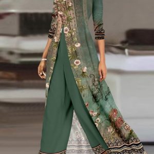 Women Floral Crew Neck Long Sleeve Comfy Casual Top With Pants Two-Piece Set, Sets, color:Green|size:XXL, Noracora