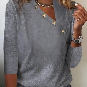Buttoned Plain Casual Polyester Cotton T-Shirt, T-Shirts, color:Gray|size:XXL, JustFashionNow
