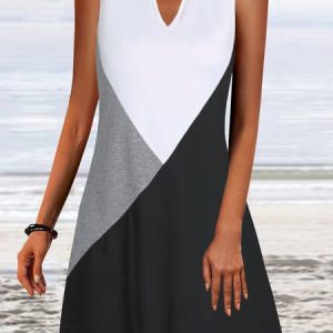 Women's A Line Dress Midi Dress White Sleeveless Summer V Neck Casual Mature, Short, color:White|size:XXL, Noracora