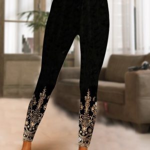 Loose Vacation Ethnic Leggings, Leggings, color:Black|size:XXL, Noracora