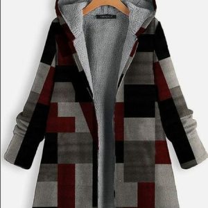 Fluff/Granular Fleece Fabric Geometric Hoodie Teddy Coat, Coats, color:Multicolor|size:XXL, JustFashionNow