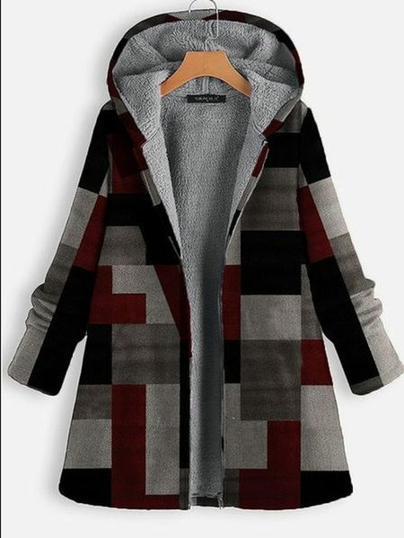 Fluff/Granular Fleece Fabric Geometric Hoodie Teddy Coat, Coats, color:Multicolor|size:XXL, JustFashionNow