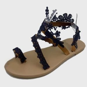 JFN  White Floral Lace Wedding Bridal Thong Sandals, Sandals, color:Black|size:US 11, JustFashionNow