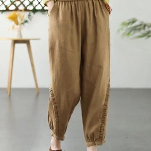 Casual Plain Natural Long Harem Pants, Pants, color:Yellow|size:3XL, Noracora
