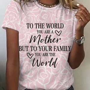 Crew Neck Regular Fit Casual Mother's Day T-Shirt, T-Shirts, color:Pink|size:XXL, JustFashionNow