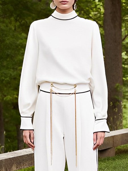 Color Block Regular Fit Stand Collar Shirt, Blouses and Shirts, color:White|size:XXL, Stylewe