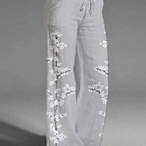 Casual Floral Drawstring Pants, Pants, color:Gray|size:XXL, JustFashionNow