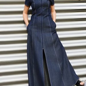 Regular Fit Urban Maxi Dress, Maxi Dresses, color:Deep Blue|size:XXL, Stylewe
