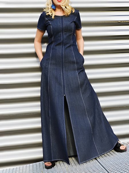 Regular Fit Urban Maxi Dress, Maxi Dresses, color:Deep Blue|size:XXL, Stylewe