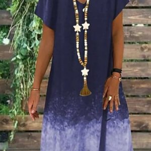 Casual Ombre V Neck Dress, Dresses, color:Purple|size:3XL, JustFashionNow
