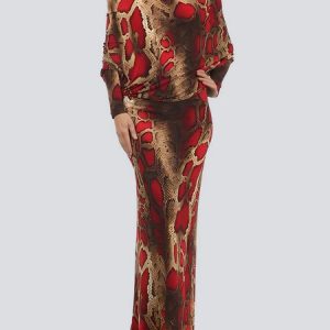 Stylewe Random Print One Shoulder Dress, Maxi Dresses, color:Brown|size:XXL, Stylewe