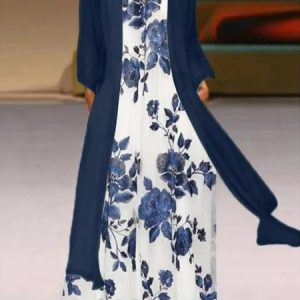 Floral Casual Loosen Long Sleeve women Dress, Dresses, color:Blue|size:XXL, JustFashionNow