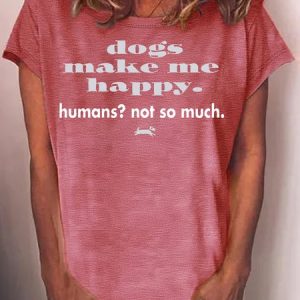 Women’s Casual Dogs Make Me Happy Dog Lover T-Shirt, color:Red|size:3XL, Lilicloth.com