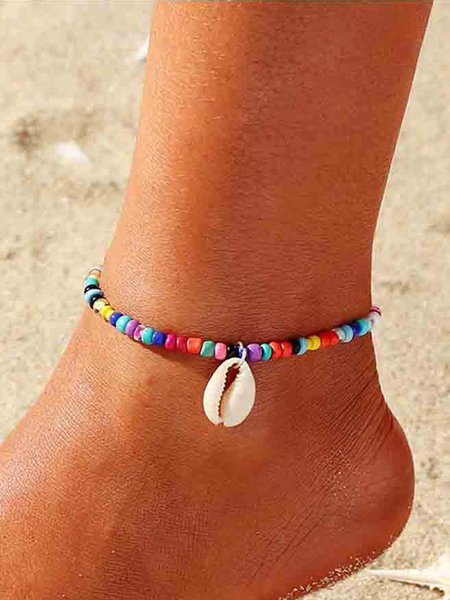 Colorful Rice Ball Pendant Shell Feet Chain, Anklets, color:Multicolor, JustFashionNow