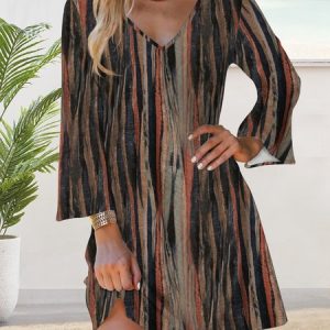 Gradient stripe loose a-hem Dress, Dresses, color:Multicolor|size:XL, JustFashionNow