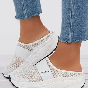 Breathable Mesh Fabric Platform Sports Clogs, Sneakers, color:White|size:42, JustFashionNow