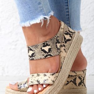 Beach vacation Straw Wedges Sandals, color:Snakeskin|size:43, Lilicloth.com
