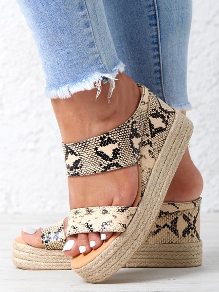 Beach vacation Straw Wedges Denim Sandals Jean Shoes, Sandals, color:Snakeskin|size:43, JustFashionNow