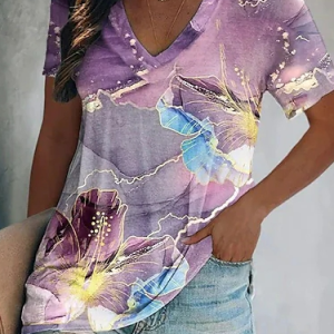 Ombre Casual Regular Fit V Neck Shirt, Shirts & Blouses, color:Fuchsia|size:XXL, JustFashionNow
