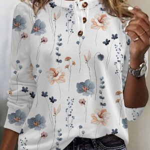 Floral Knitted Casual Sweatshirt, Sweatshirts & Hoodies, color:White|size:XXL, JustFashionNow