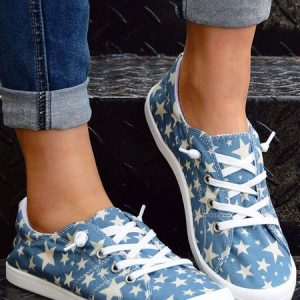 Stars Graphics Canvas Casual Flats, Sneakers, color:Light Blue|size:43, JustFashionNow