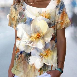 Regular Fit V Neck Simple T-Shirt, T-Shirts, color:Yellow|size:3XL, JustFashionNow