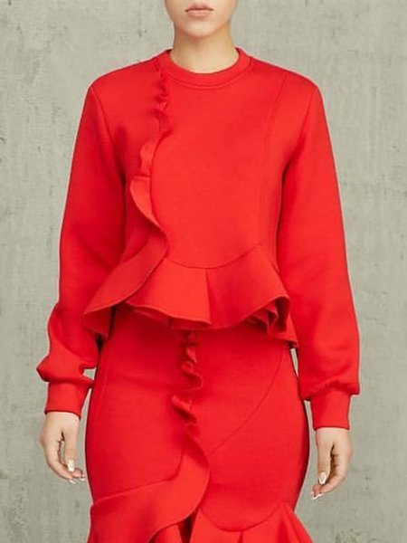 Elegant Plain Regular Fit Long Sleeve Shirt, Blouses and Shirts, color:Red|size:XXL, Stylewe
