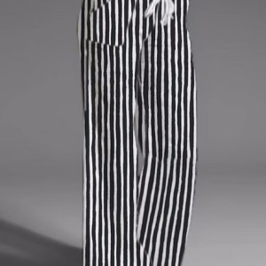 Casual Striped Natural Long Wide Leg Pants, Pants, color:Black-white|size:3XL, Noracora