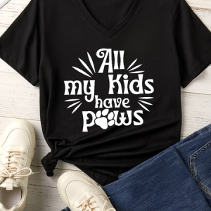 Women's My Have Paw Best Friends Cotton-Blend  Matching T-Shirt, color:Black|size:3XL, Lilicloth.com