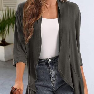 Plain Cross Neck Casual Loose Kimono, Cardigans, color:Gray|size:XXL, JustFashionNow