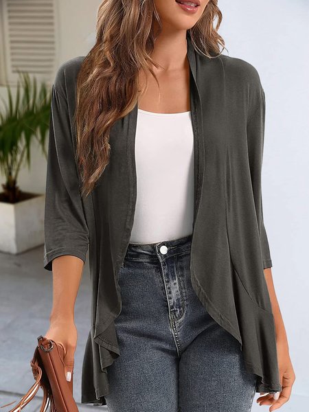 Plain Cross Neck Casual Loose Kimono, Cardigans, color:Gray|size:XXL, JustFashionNow