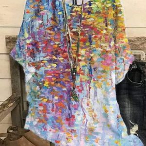 Loose Crew Neck Floral Casual Shirt, Shirts & Blouses, color:Blue|size:XXL, JustFashionNow
