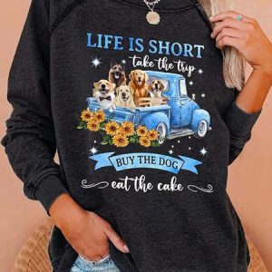 Casual Crew Neck Dog Sweatshirt, Hoodies & Sweatshirts, color:Black|size:4XL, Noracora