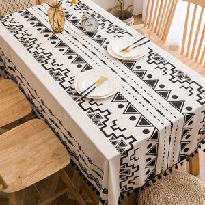 Bohemian Geometric Pattern Tablecloth Cotton Linen, Home & Garden & Decorations, color:Black|size:One-size, JustFashionNow