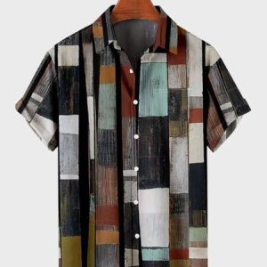 Casual Geometric Regular Fit Shirt, Shirts ＆ Blouse, color:Multicolor|size:4XL, JustFashionNow
