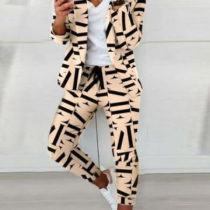 Loose Text Letters Casual Two-Piece Set, Sets, color:Khaki|size:XL, Noracora