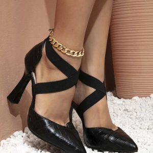 Criss Cross Strap High Heel Shallow  Pumps, Heels, color:Black|size:42, Stylewe