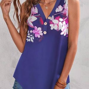 Casual Geometric Regular Fit V Neck Tank Top, Tanks & Camis, color:Purple|size:3XL, JustFashionNow