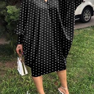 Elegant  Stand Collar Polka Dots Dress, Midi Dresses, color:Black|size:XXL, Stylewe