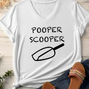 Women's Pooper scooper V Neck Casual Matching Dog Print T-Shirt T-Shirt, color:White|size:3XL, Lilicloth.com